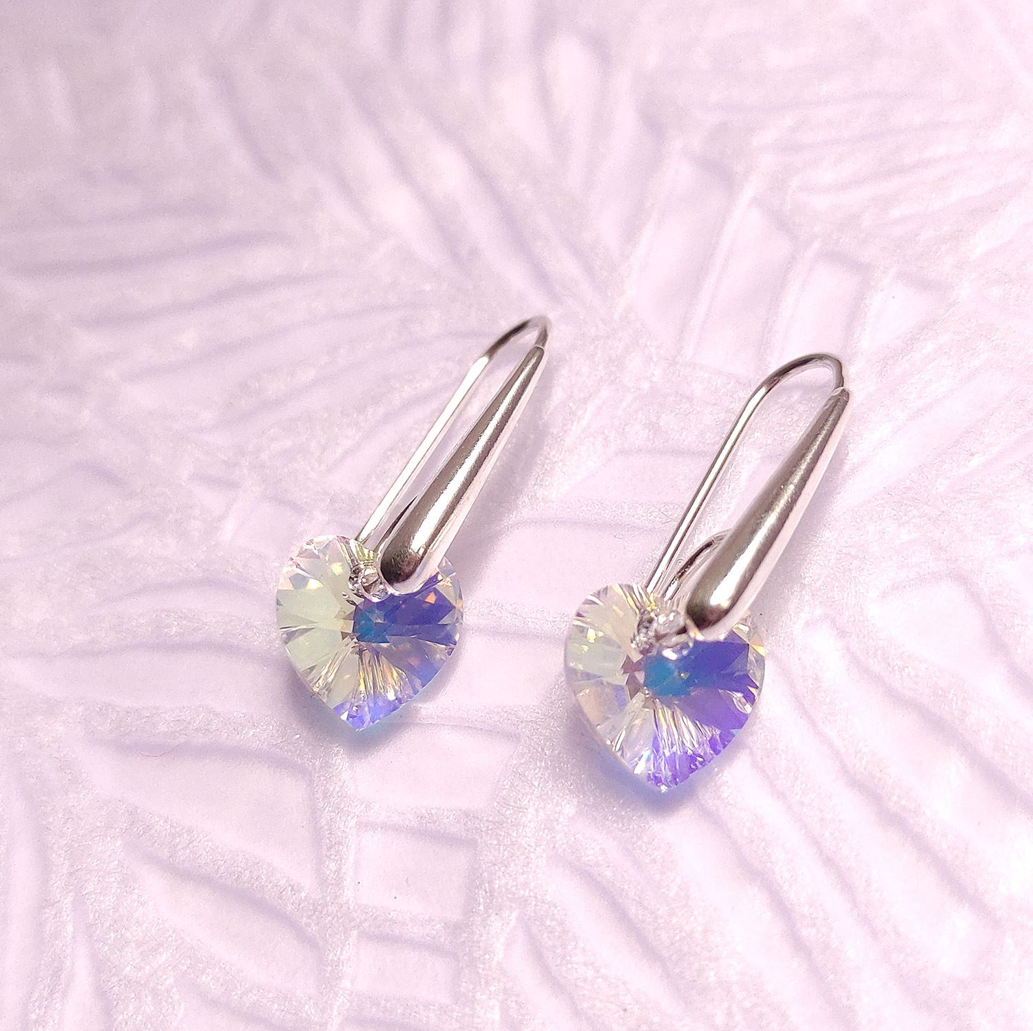 Aretes de Plata con Cristal Corazón - Aurora Boreal